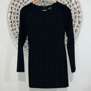 Bebe silver studded long sleeve black body con dress size xsmall